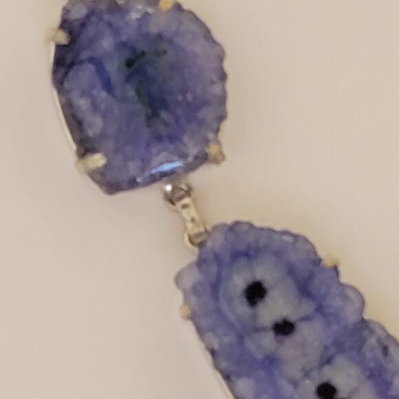 Sterling Silver Blue Solar Quartz Necklace, 22 Inch Handmade Statement Jewelry - Picture 8 of 10